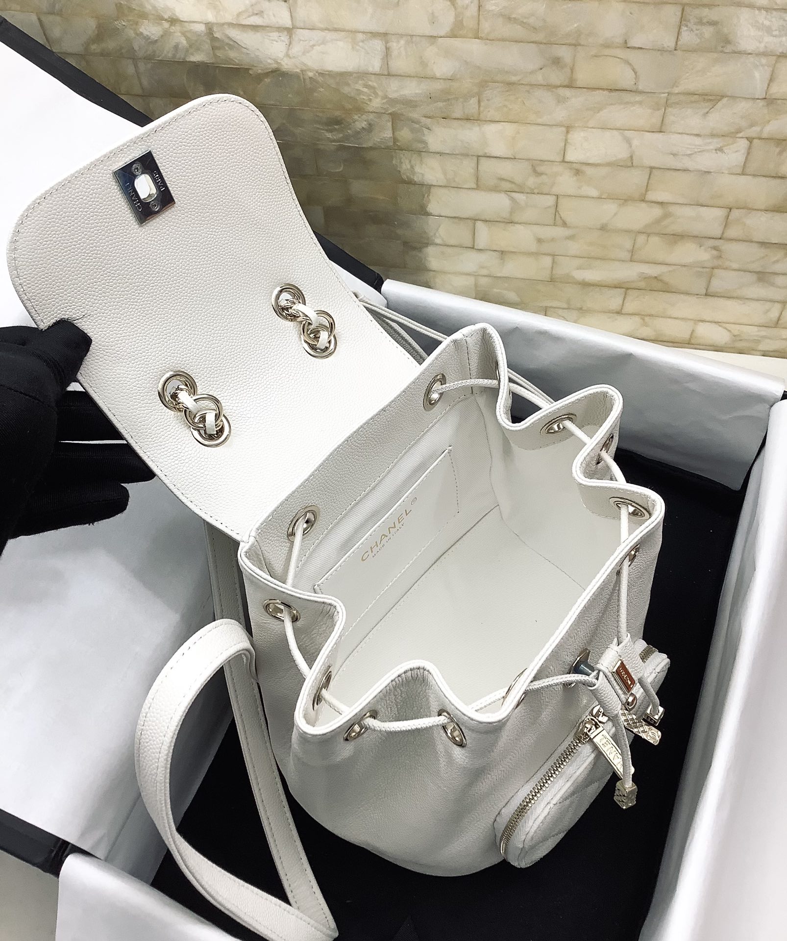 ChanelSmall Affinity Backpack White For Women, Women’s Bags 9.8in/25cm