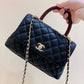 ChanelMedium Flap Bag With Top Handle Navy Blue For Women, Women’s Handbags, Shoulder And Crossbody Bags 9in/23cm A92990