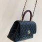 ChanelMedium Flap Bag With Top Handle Navy Blue For Women, Women’s Handbags, Shoulder And Crossbody Bags 9in/23cm A92990