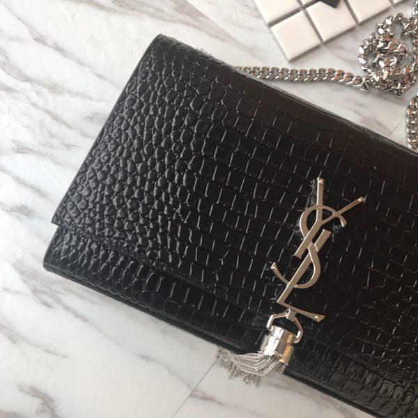 MONOGRAM CHAIN WALLET IN CROCODILE EMBOSSED SHINY LEATHER