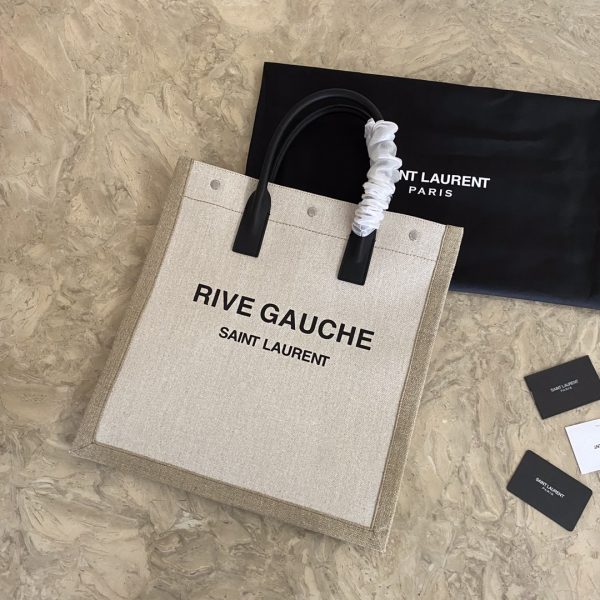 RIVE GAUCHE N/S TOTE BAG IN PRINTED LINEN AND LEATHER