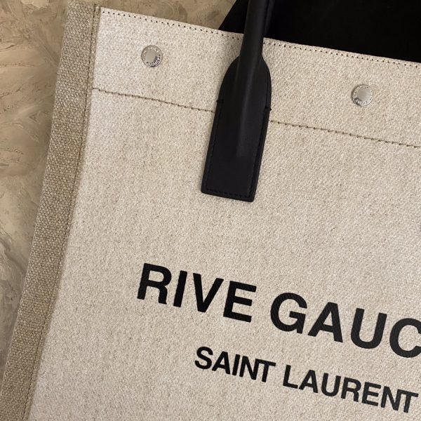 RIVE GAUCHE N/S TOTE BAG IN PRINTED LINEN AND LEATHER