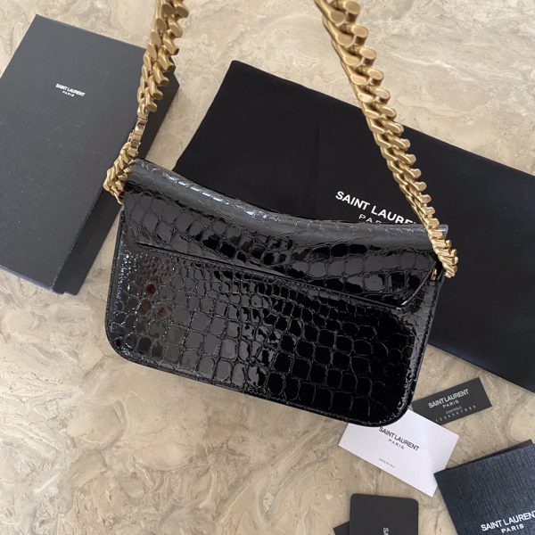 ELISE SHOULDER BAG IN ALLIGATOR-EMBOSSED PATENT LEATHER