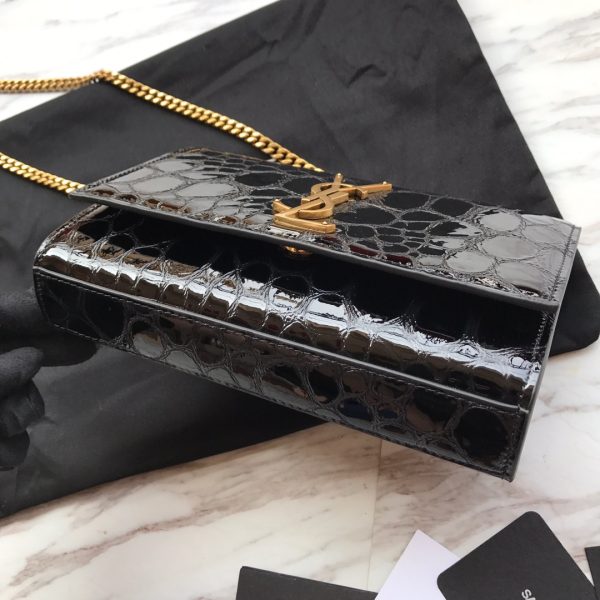 MONOGRAM CHAIN WALLET IN CROCODILE EMBOSSED SHINY LEATHER