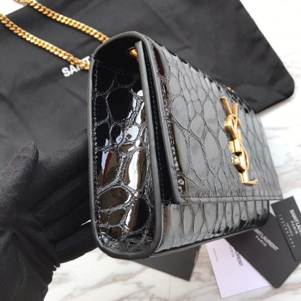 MONOGRAM CHAIN WALLET IN CROCODILE EMBOSSED SHINY LEATHER