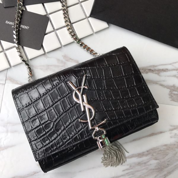 MONOGRAM CHAIN WALLET IN CROCODILE EMBOSSED SHINY LEATHER