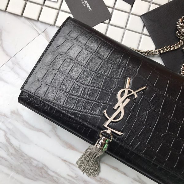 MONOGRAM CHAIN WALLET IN CROCODILE EMBOSSED SHINY LEATHER