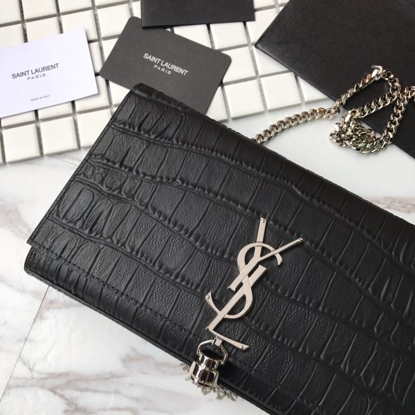 MONOGRAM CHAIN WALLET IN CROCODILE EMBOSSED SHINY LEATHER