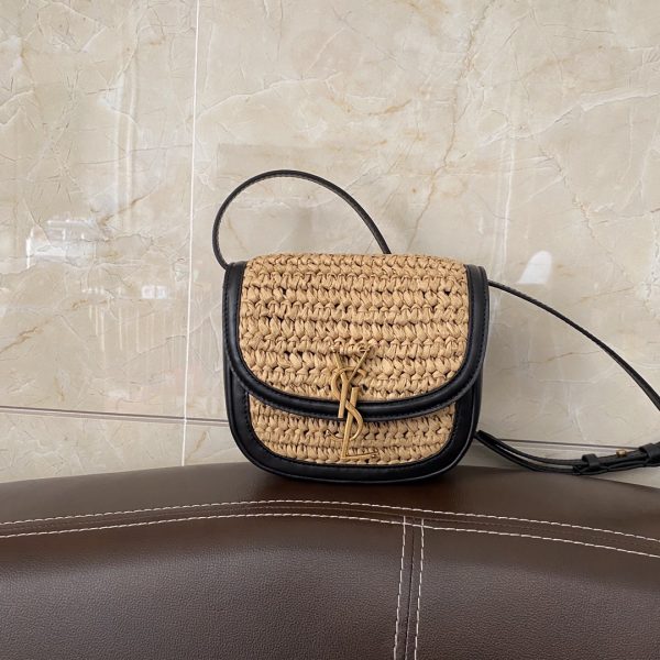 KAIA SMALL SATCHEL IN RAFFIA AND LEATHER