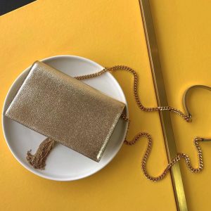 KATE CHAIN WALLET WITH TASSEL IN GRAIN DE POUDRE EMBOSSED LEATHER