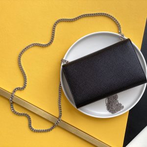 KATE SMALL CHAIN BAG WITH TASSEL IN CROCODILE-EMBOSSED SHINY LEATHER