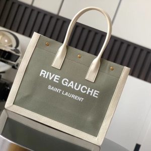 RIVE GAUCHE LARGE TOTE BAG IN PRINTED CANVAS AND LEATHER