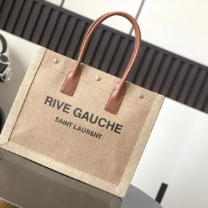 RIVE GAUCHE LARGE TOTE BAG IN PRINTED CANVAS AND LEATHER