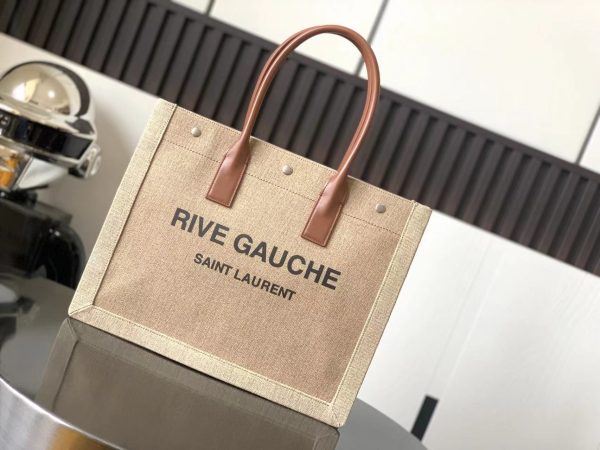 RIVE GAUCHE LARGE TOTE BAG IN PRINTED CANVAS AND LEATHER