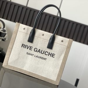 RIVE GAUCHE LARGE TOTE BAG IN PRINTED CANVAS AND LEATHER