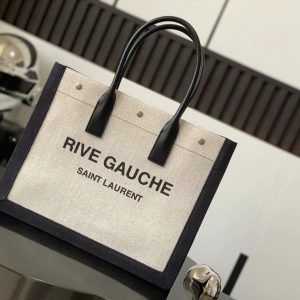 RIVE GAUCHE LARGE TOTE BAG IN PRINTED CANVAS AND LEATHER