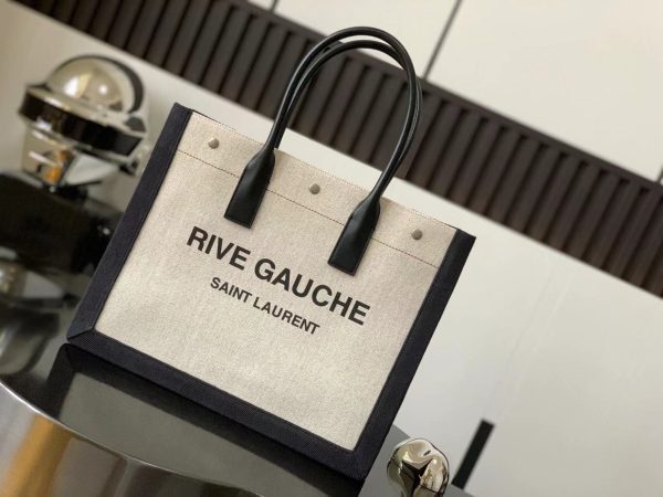 RIVE GAUCHE LARGE TOTE BAG IN PRINTED CANVAS AND LEATHER