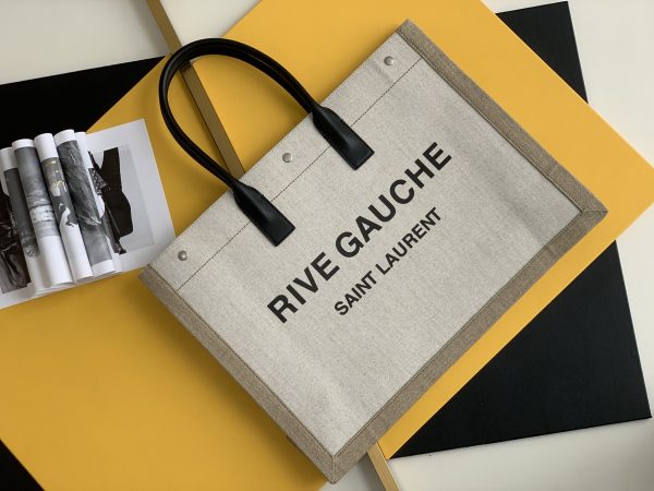 RIVE GAUCHE LARGE TOTE BAG IN PRINTED CANVAS AND LEATHER