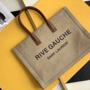 RIVE GAUCHE LARGE TOTE BAG IN PRINTED CANVAS AND LEATHER