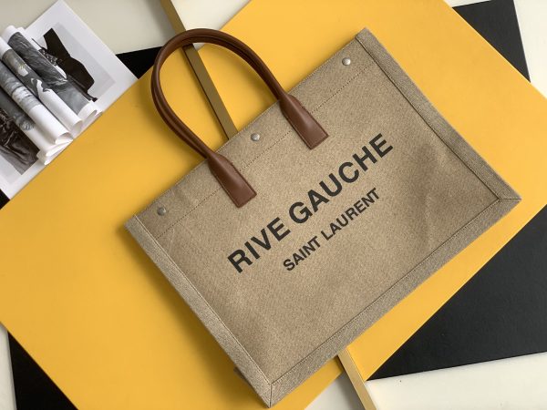 RIVE GAUCHE LARGE TOTE BAG IN PRINTED CANVAS AND LEATHER