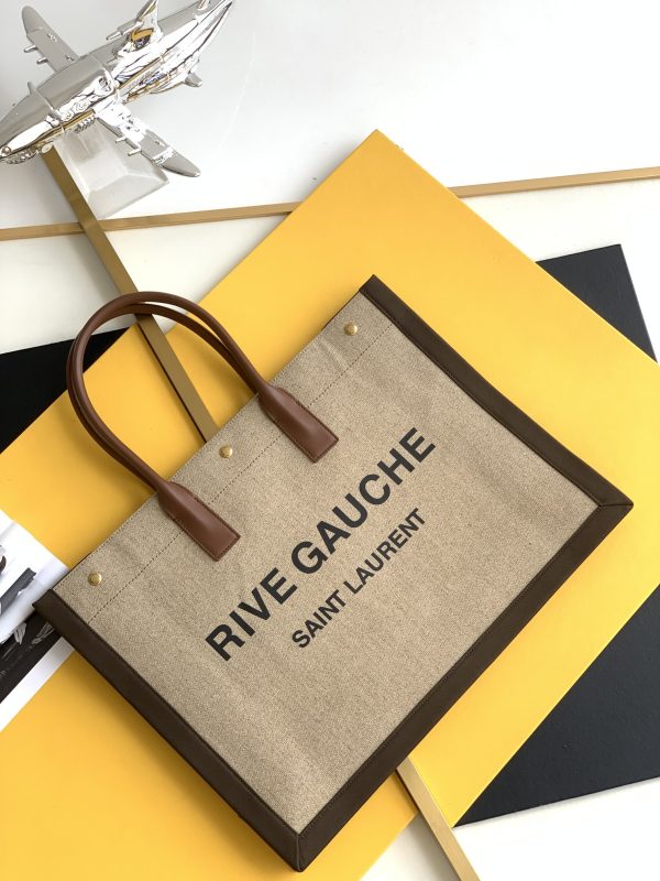 RIVE GAUCHE LARGE TOTE BAG IN PRINTED CANVAS AND LEATHER