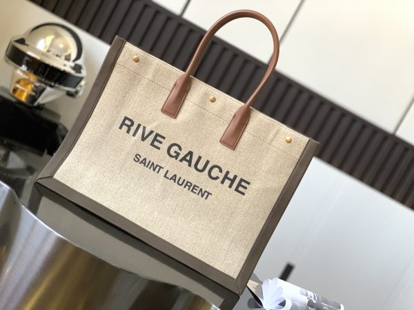 RIVE GAUCHE LARGE TOTE BAG IN PRINTED CANVAS AND LEATHER