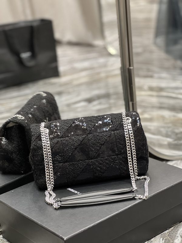 JAMIE MEDIUM CHAIN BAG “CARRÉ RIVE GAUCHE” IN SATIN AND LEATHER