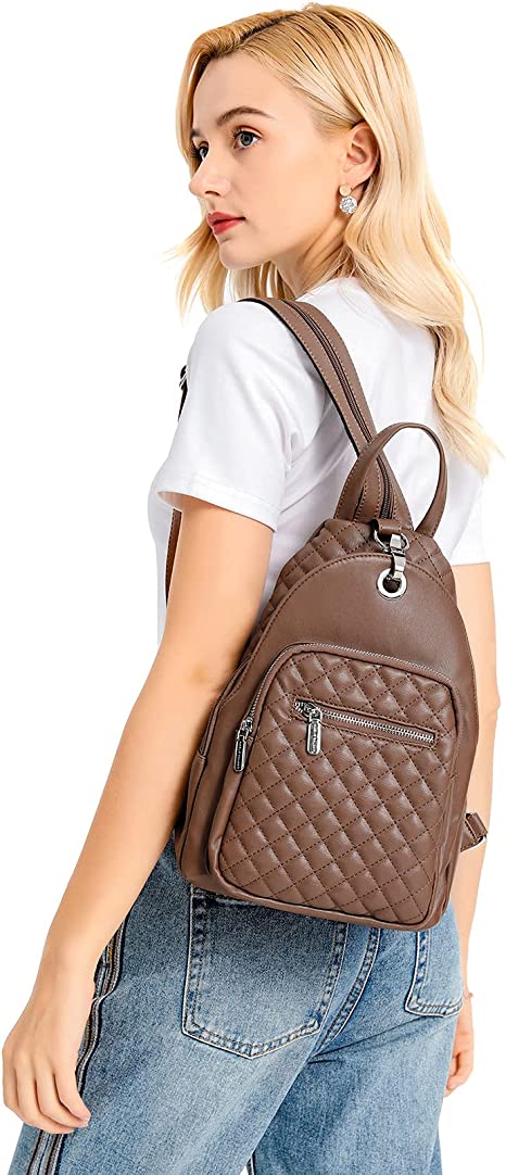 Laveszi  14″ Women’s Versatile Leather Clutch Backpack | Multi-Pocket | Adjustable Straps