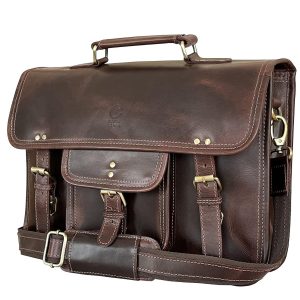 Laveszi Leather Satchel Crossbody Messenger Bag | 16 inch | Spacious Compartments | Adjustable Strap | Sleek Design