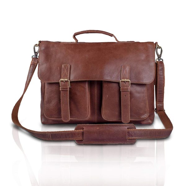 Laveszi 16″ Leather Messenger Bag | Durable Design | Spacious Interior & Multiple Pockets | Adjustable Straps | Unisex