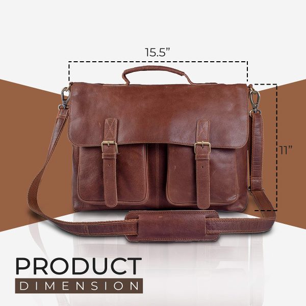 Laveszi 16″ Leather Messenger Bag | Durable Design | Spacious Interior & Multiple Pockets | Adjustable Straps | Unisex