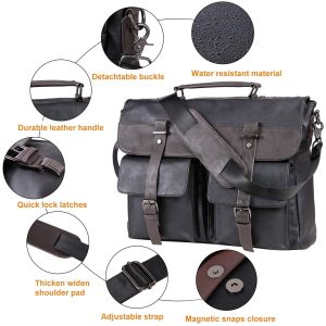 Laveszi 17″ Leather Messenger Bag | Multiple Compartments | Adjustable Shoulder Strap | Spacious Interior