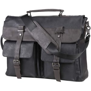 Laveszi Leather Messenger Bag | 15.7 inch | Multiple Compartments | Adjustable Shoulder Strap