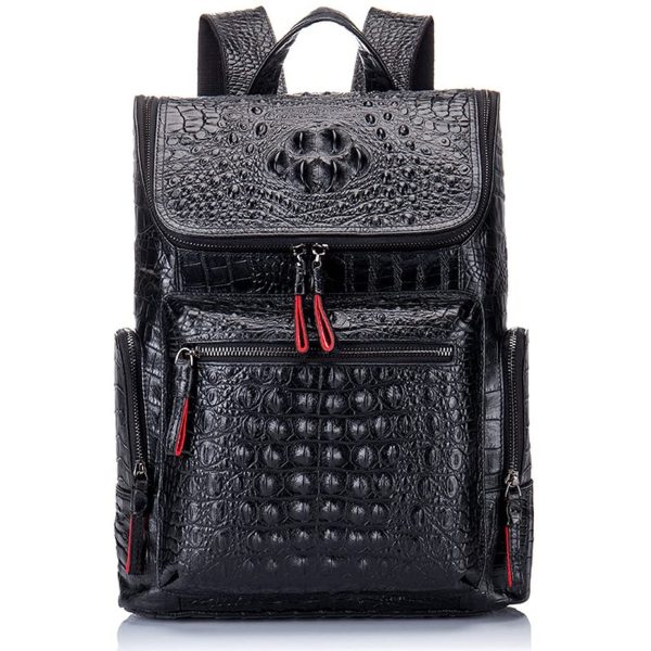 Laveszi  13″ Men’s Premium Leather Croc-Design Backpack with Adjustable Straps and Spacious Compartments