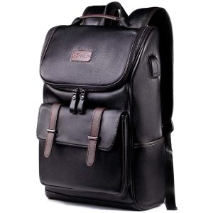 Laveszi  18″ Reinforced Shoulder Straps Leather Backpack | Fits 15.6″ Laptop | Modern Sleek Design | Spacious Interior