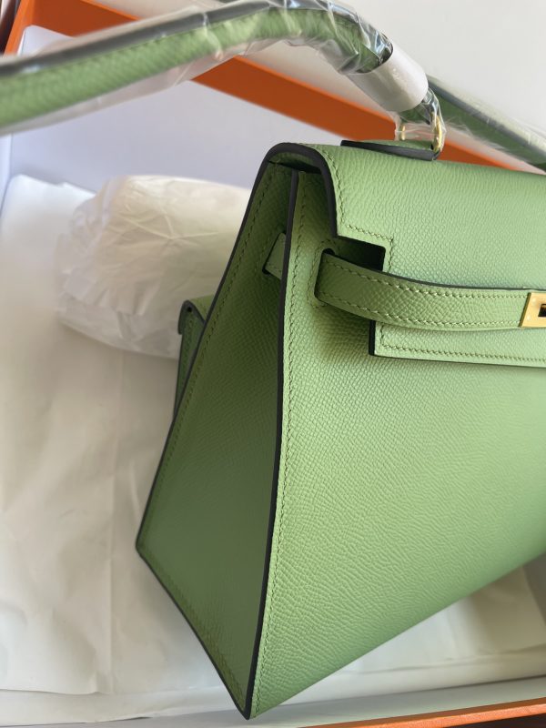 HERMES KELLY SELLIER EN DESORDRE EPSOM GOLD-TONED HARDWARE GREEN 25CM