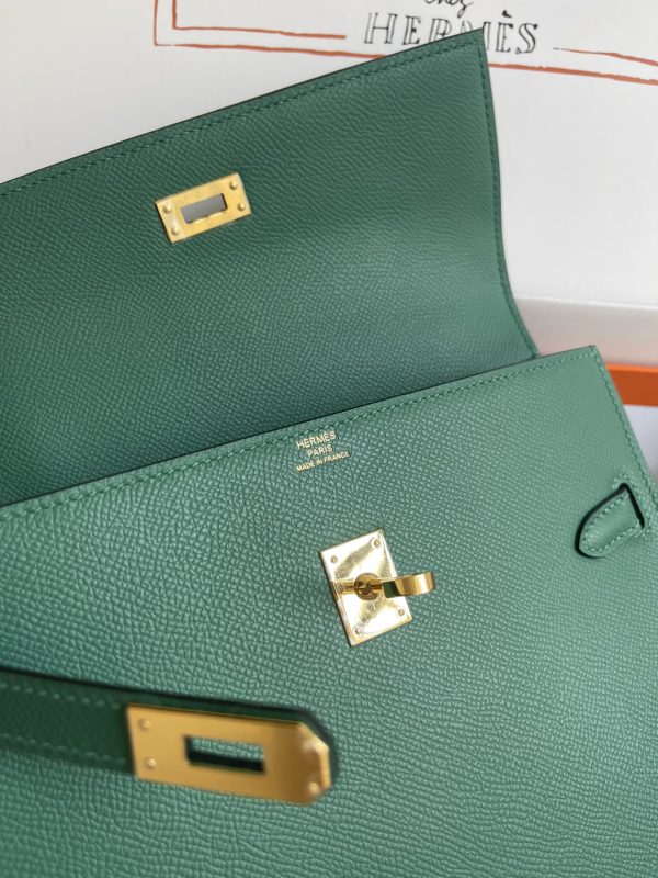 HERMES KELLY SELLIER EN DESORDRE EPSOM GOLD-TONED HARDWARE DARK GREEN 25CM