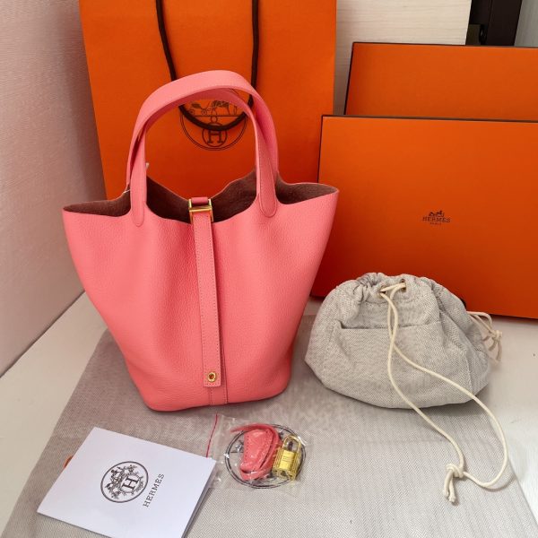 HERMES PICOTIN CLEMENCE GOLD HARDWARE PINK 22CM