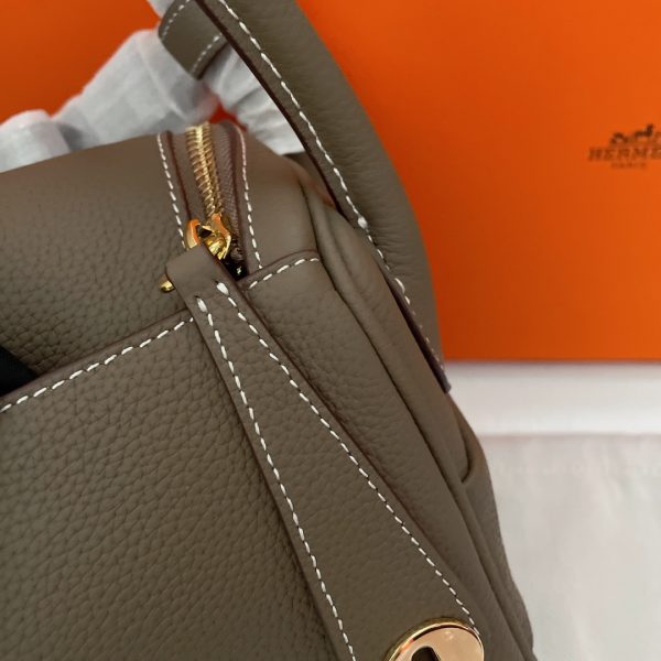 HERMES LINDY MINI TOGO BAG GOLD HARDWARE DARK BEIGE 19CM