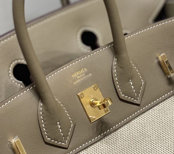 HERMES BIRKIN 25 BI-MATERIAL GOLD TONED HARDWARE GREY 25CM