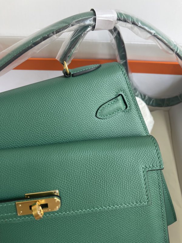 HERMES KELLY SELLIER EN DESORDRE EPSOM GOLD-TONED HARDWARE DARK GREEN 25CM