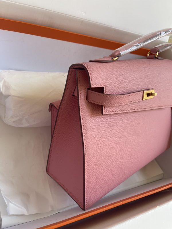 HERMES KELLY SELLIER EN DESORDRE EPSOM GOLD-TONED HARDWARE PINK 25CM