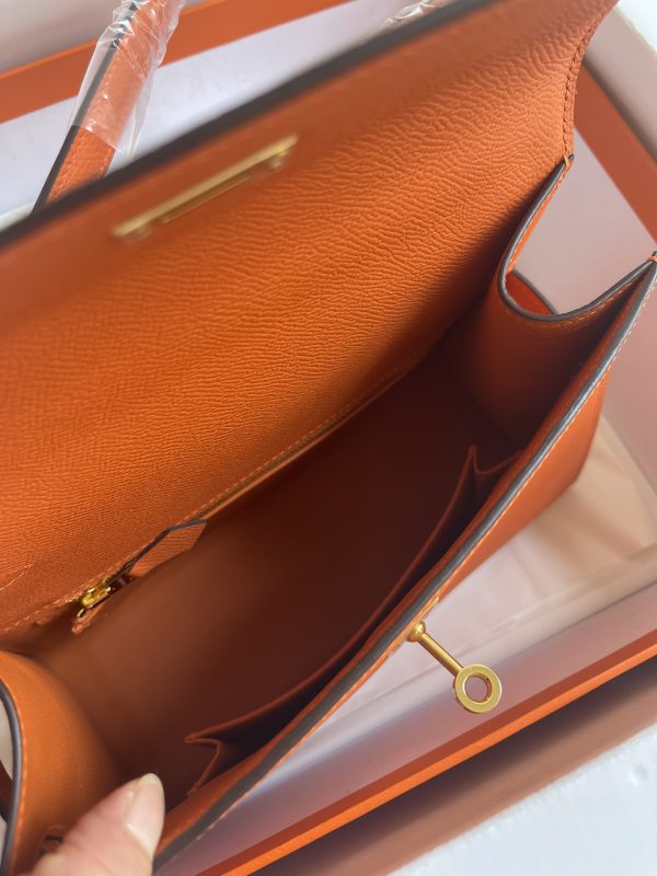 HERMES KELLY SELLIER EN DESORDRE EPSOM GOLD-TONED HARDWARE ORANGE 25CM