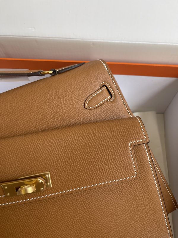 HERMES KELLY SELLIER EN DESORDRE EPSOM GOLD-TONED HARDWARE BROWN 25CM