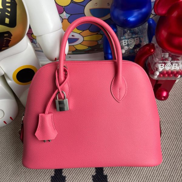 HERMES BOLIDE EPSOM 8W LIPSTICK PINK SILVER HARDWARE 25CM