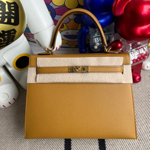 HERMES KELLY EPSOM 2S SESAME GOLD HARDWARE 25CM