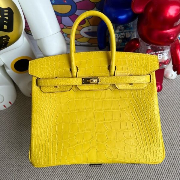 HERMES BIRKIN ALLIGATOR MATTE M9 MARIGOLD YELLOW GOLD HARDWARE 25CM