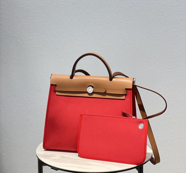 HERMES HERBAG ZIP 31 BAG PALLADIUM HARDWARE RED 31CM