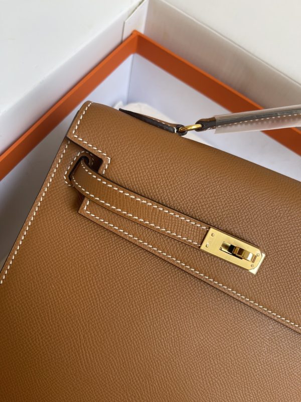 HERMES KELLY SELLIER EN DESORDRE EPSOM GOLD-TONED HARDWARE BROWN 25CM