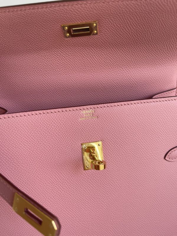 HERMES KELLY SELLIER EN DESORDRE EPSOM GOLD-TONED HARDWARE PINK 25CM